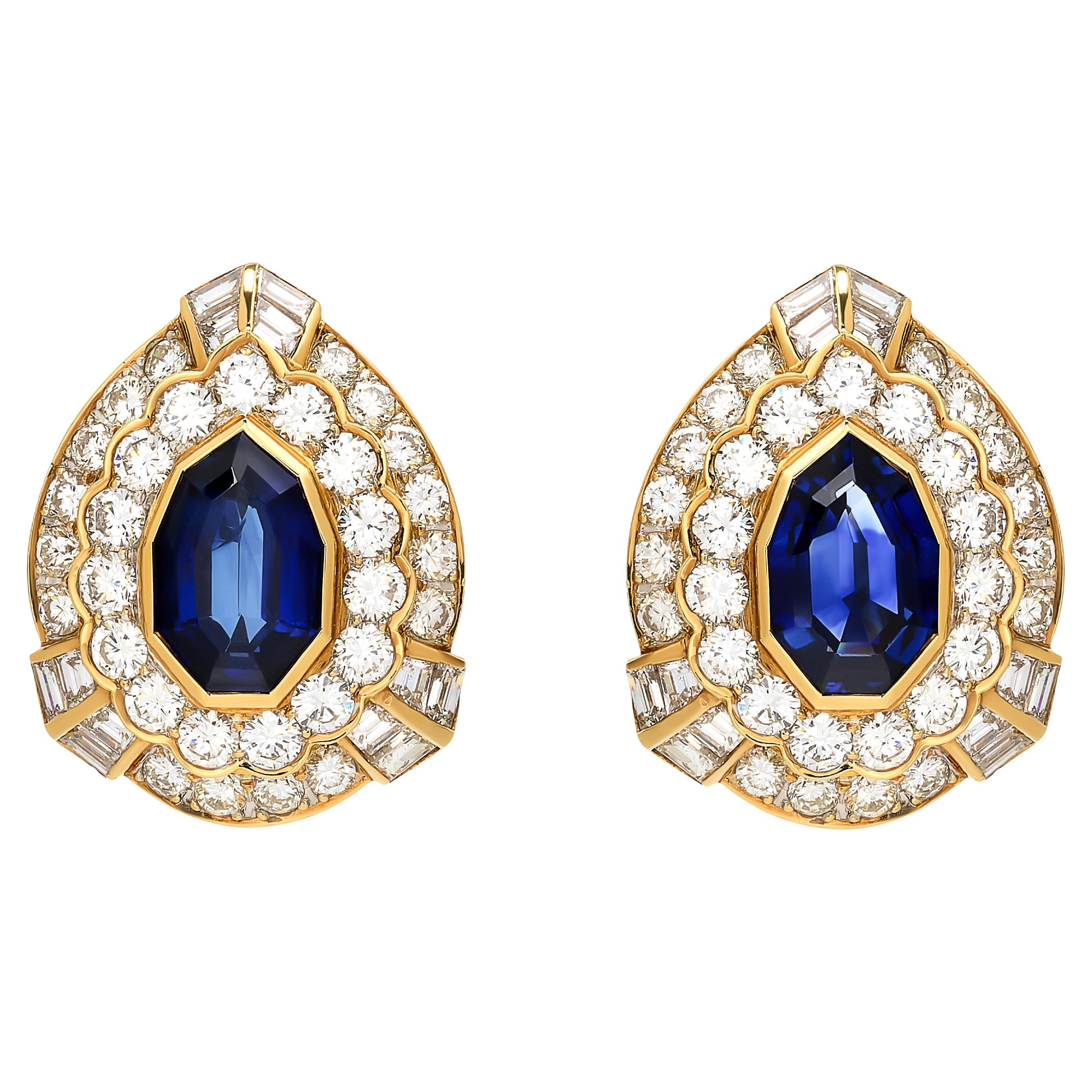 David Webb Sapphire and Diamond Earrings in 18 Karat Gold
