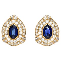 David Webb Sapphire and Diamond Earrings in 18 Karat Gold