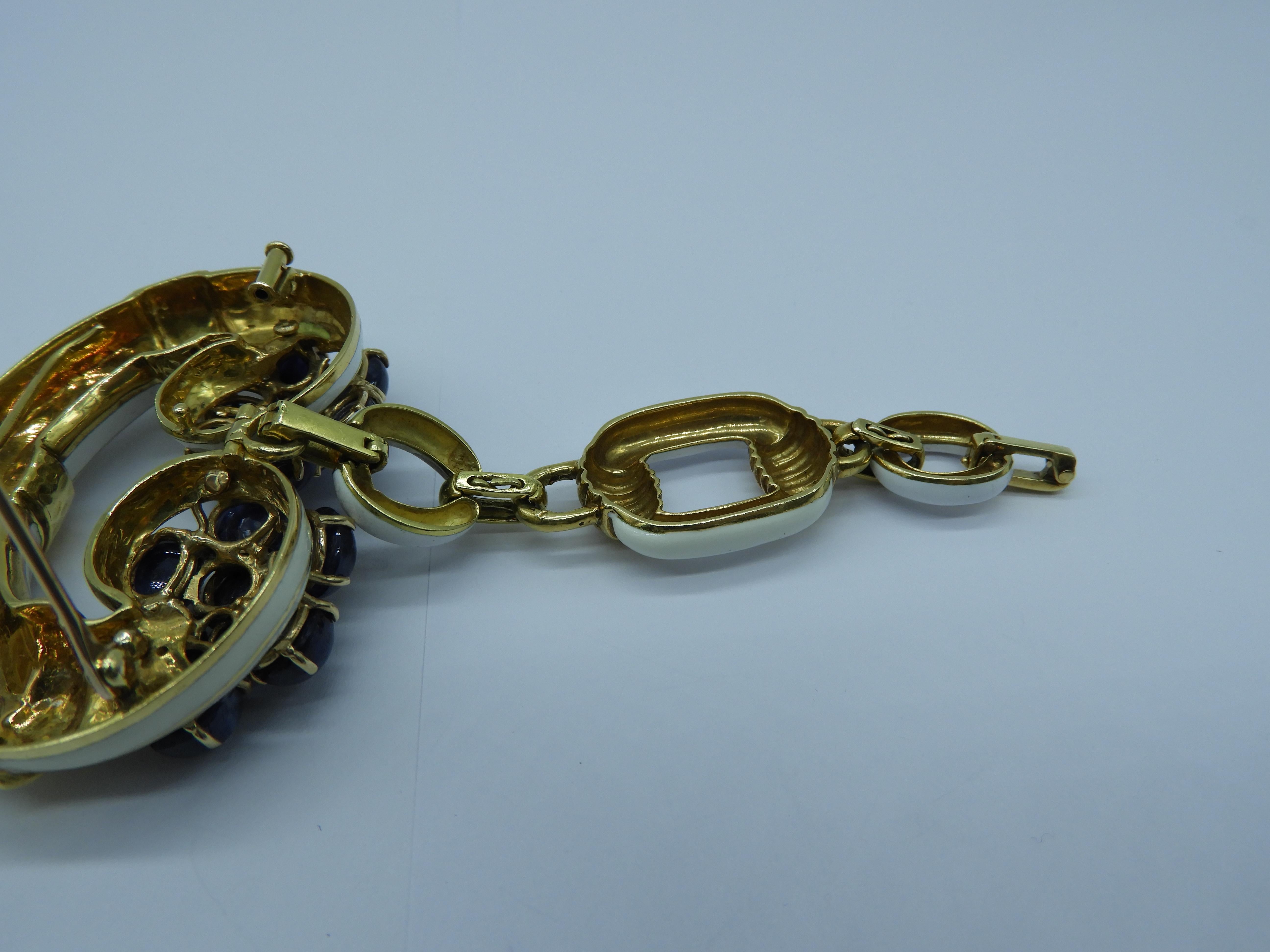 Women's or Men's David Webb Sapphire and Enamel Link Bracelet with a Central C in 18 Karat Gold