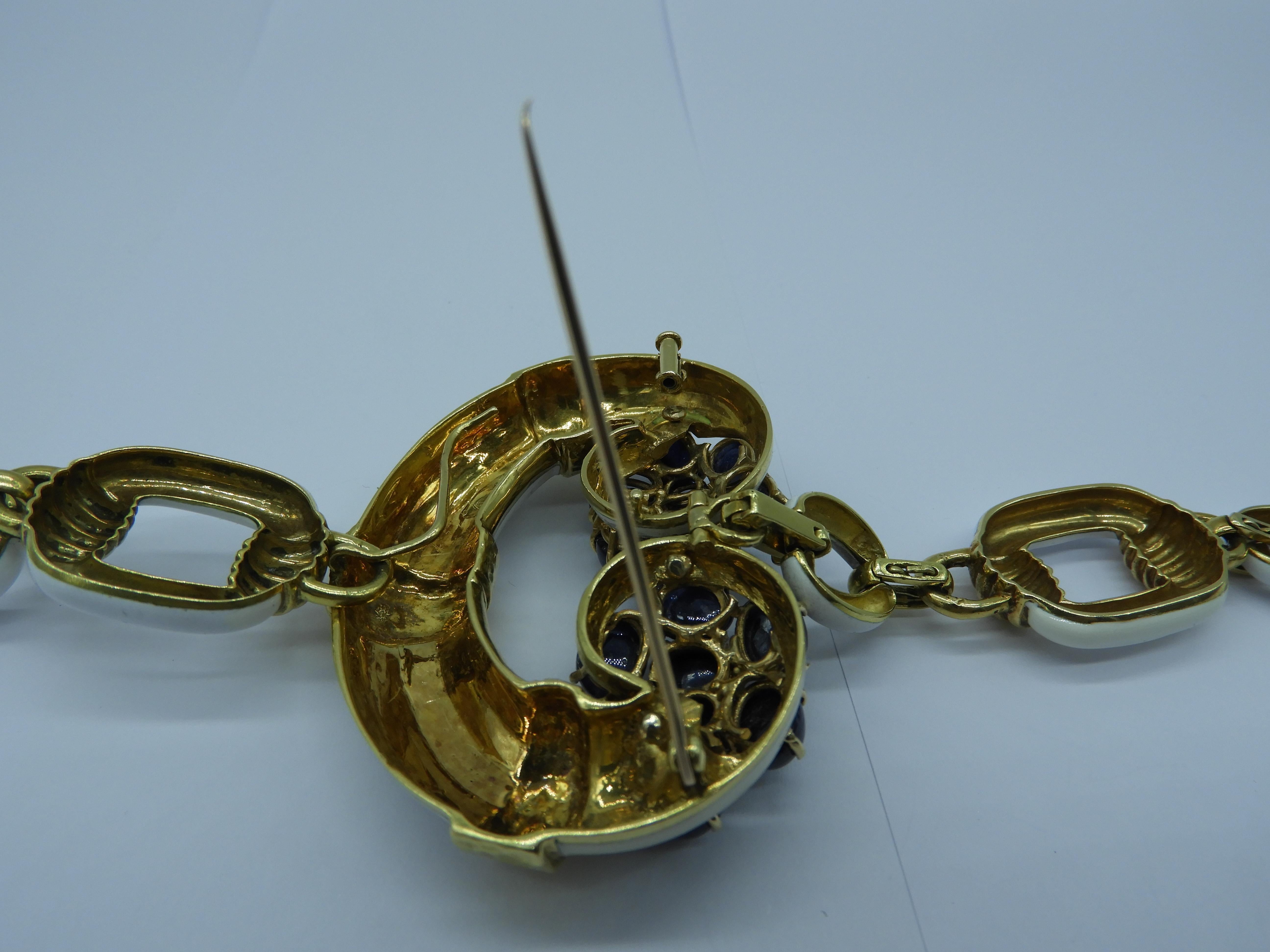 David Webb Sapphire and Enamel Link Bracelet with a Central C in 18 Karat Gold 1