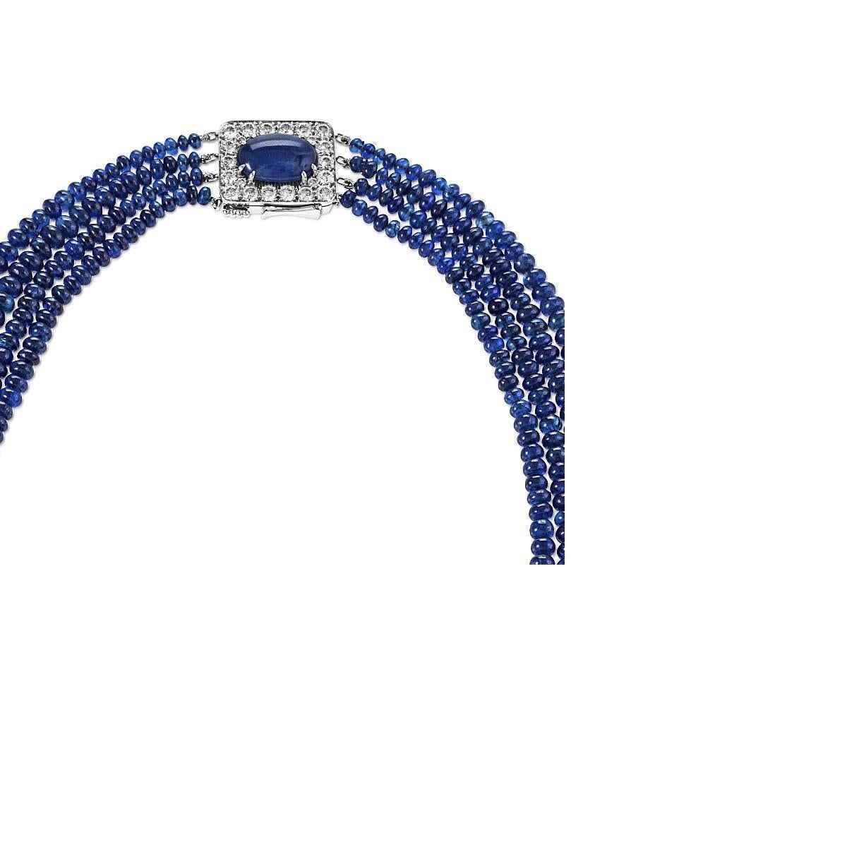 David Webb Sapphire Bead and Diamond Torsade Necklace In Excellent Condition In New York, NY