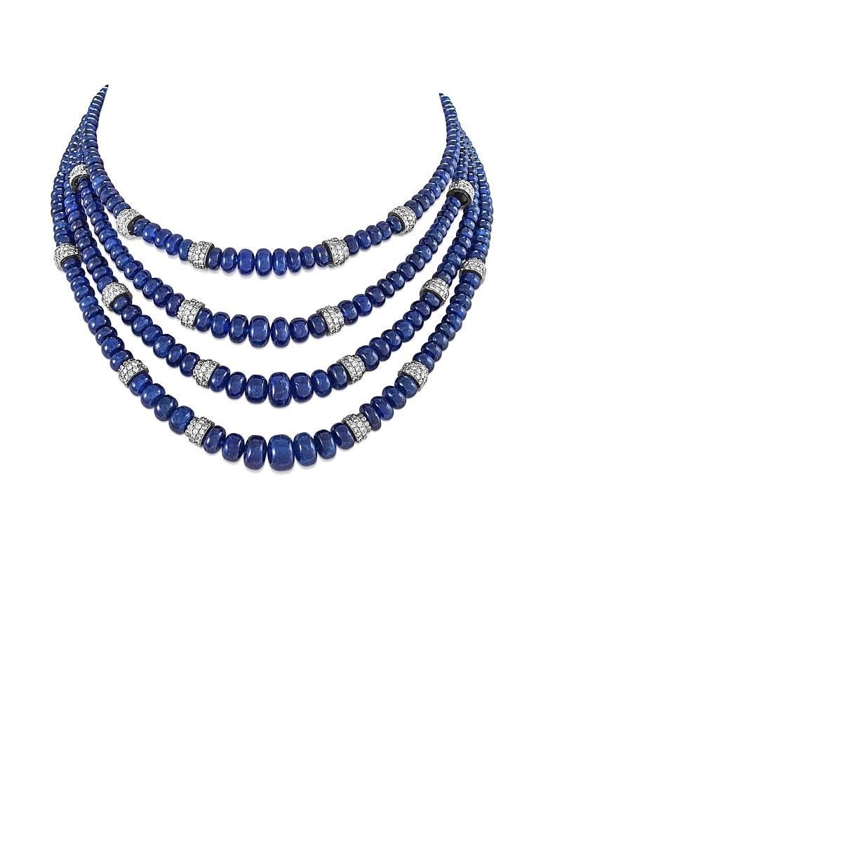 Women's David Webb Sapphire Bead and Diamond Torsade Necklace