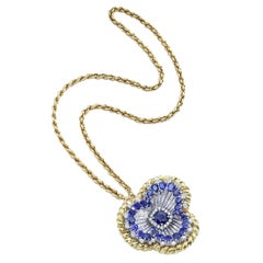 David Webb Sapphire Diamond Platinum and Gold Oversized Brooch Pendant