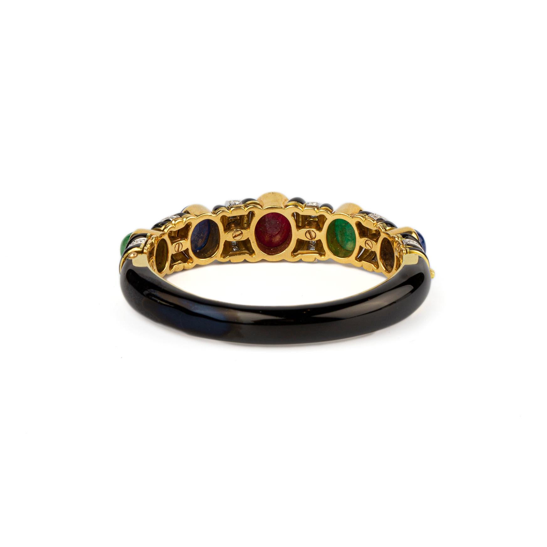 Cabochon David Webb Sapphire Emerald Ruby Bracelet For Sale