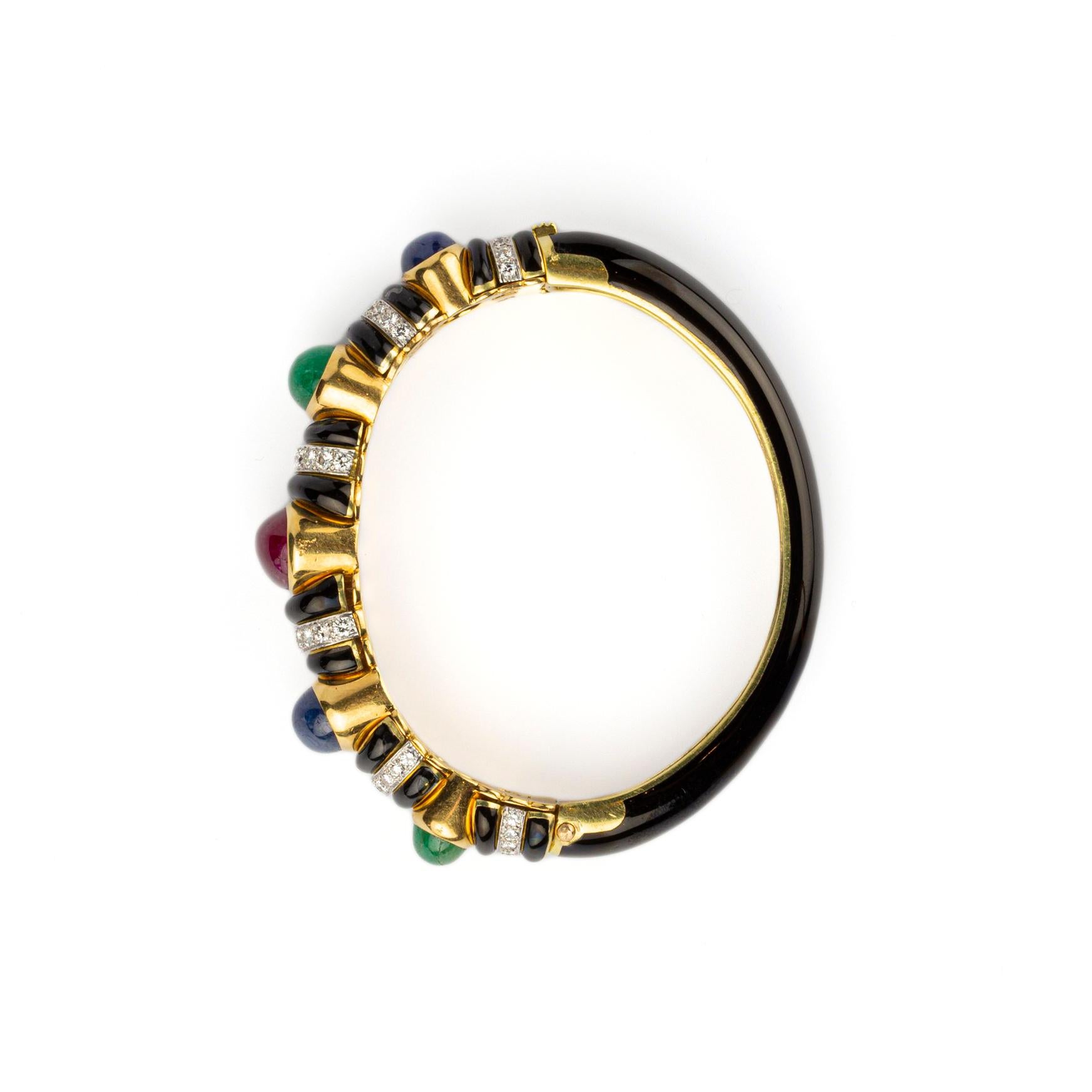 David Webb Sapphire Emerald Ruby Bracelet In Excellent Condition For Sale In New York, NY