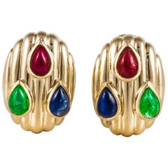 David Webb Sapphire Ruby and Emerald Earrings in 18K Gold