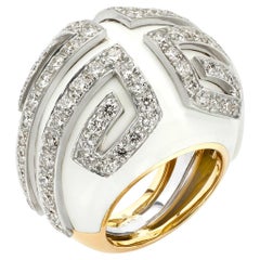 David Webb Scroll Ring with 3.90CTW of Diamonds in 18K YG Platinum and Enamel