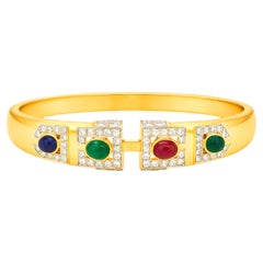 David Webb Sculptural Gemstone and Diamond Bangle Bracelet in 18K Gold