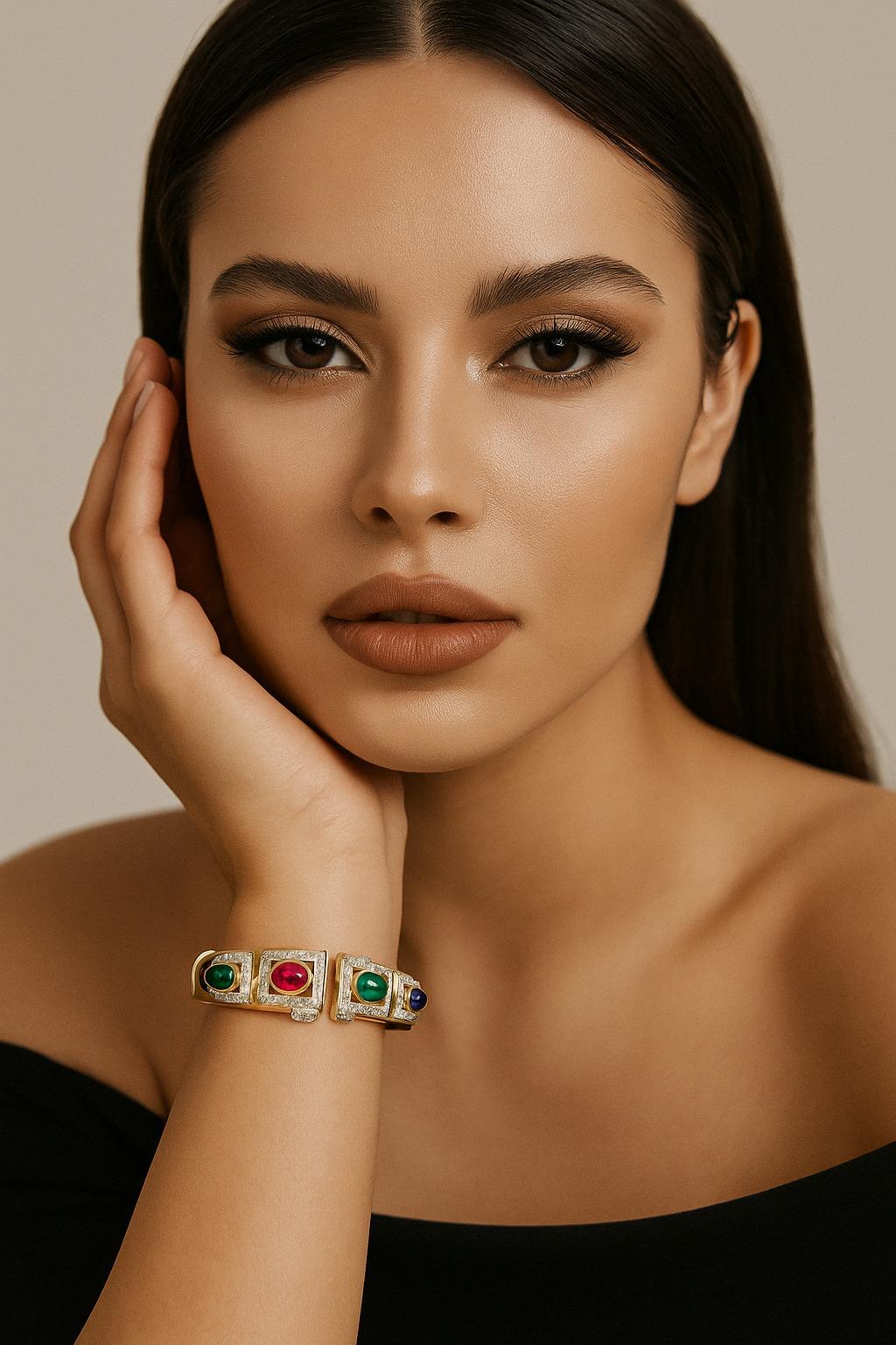 Moderno David Webb Bracciale scultoreo con gemme e diamanti in oro 18 carati in vendita