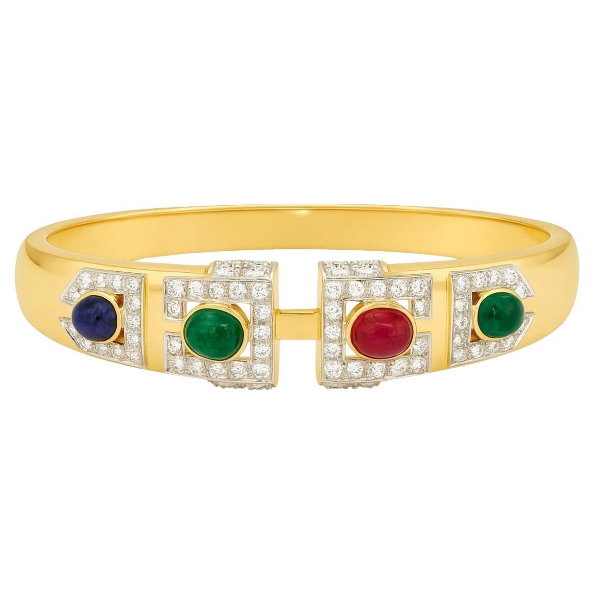 David Webb Sculptural Gemstone and Diamond Bangle Bracelet en or 18K