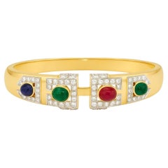 David Webb Sculptural Gemstone and Diamond Bangle Bracelet en or 18K