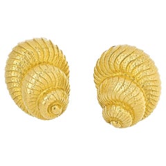 David Webb Shell Platinum & 18K Yellow Gold Hammered Finish Earrings