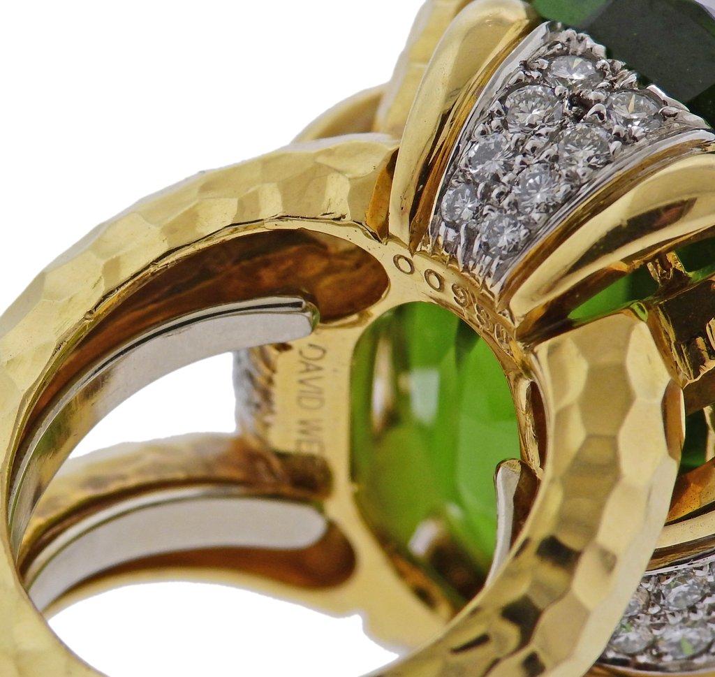 Brilliant Cut David Webb Shelter Island Peridot Diamond Gold Platinum Ring For Sale