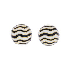 David Webb Signature Zebra Enamel Round Earrings