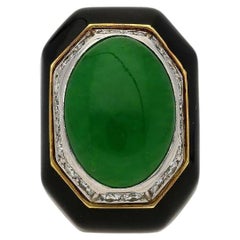 David Webb Signed Type A Fei Chui Jadeite Jade and Onyx Platinum & 18K Ring