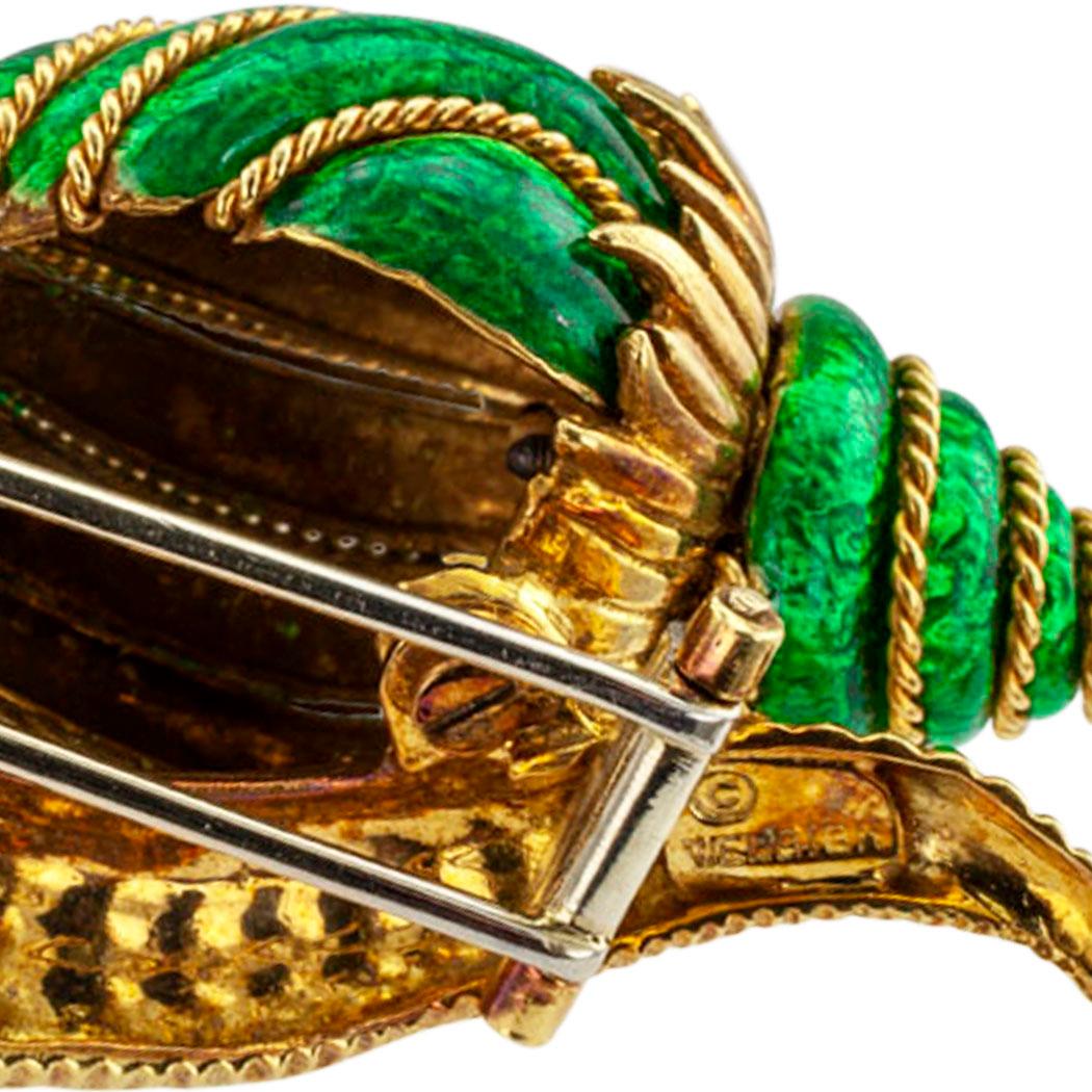 David Webb Snail Brooch Green Enamel Diamond Gold In Excellent Condition In Los Angeles, CA