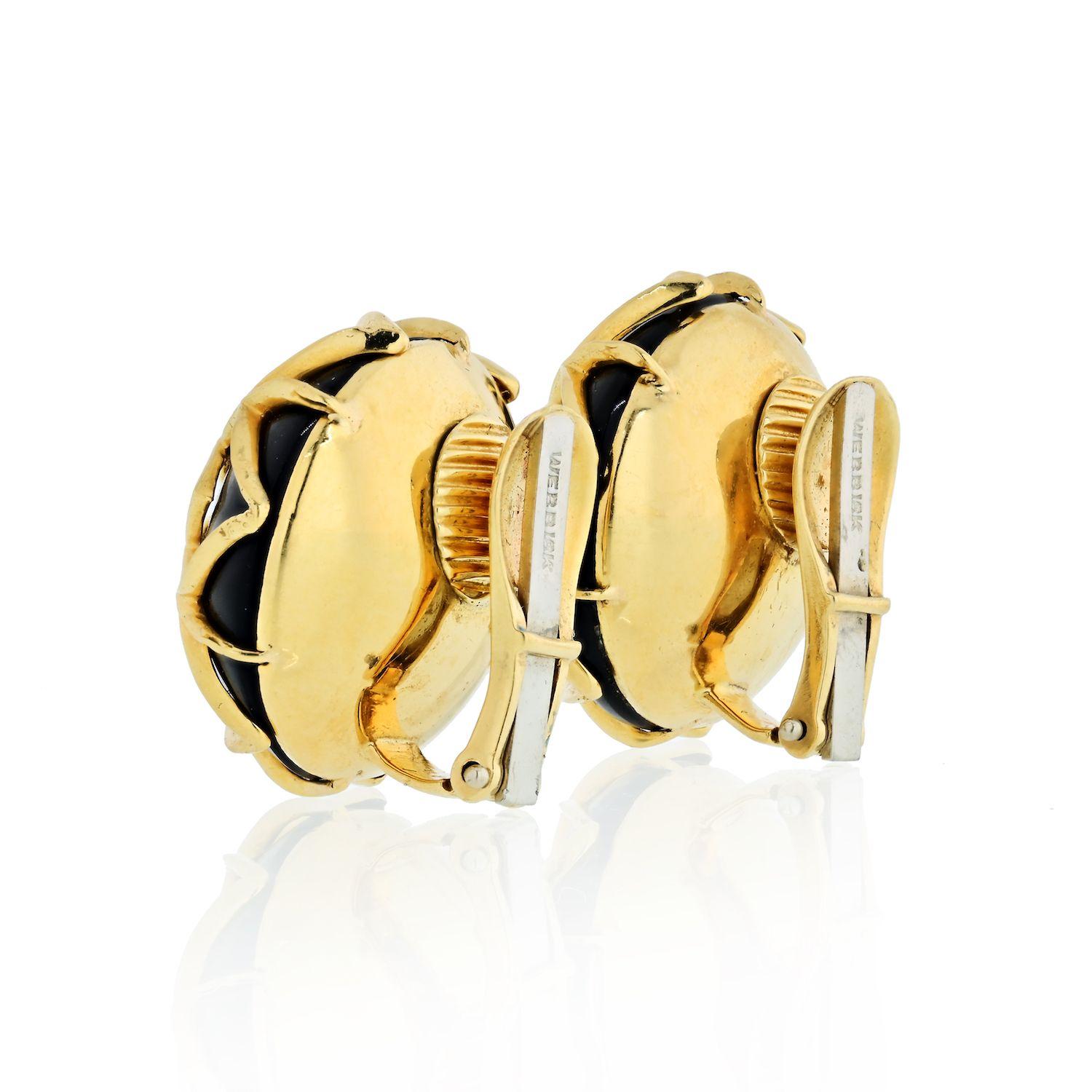 Modern David Webb Snowflake Platinum and 18 Karat Yellow Gold Onyx Webb Earrings For Sale