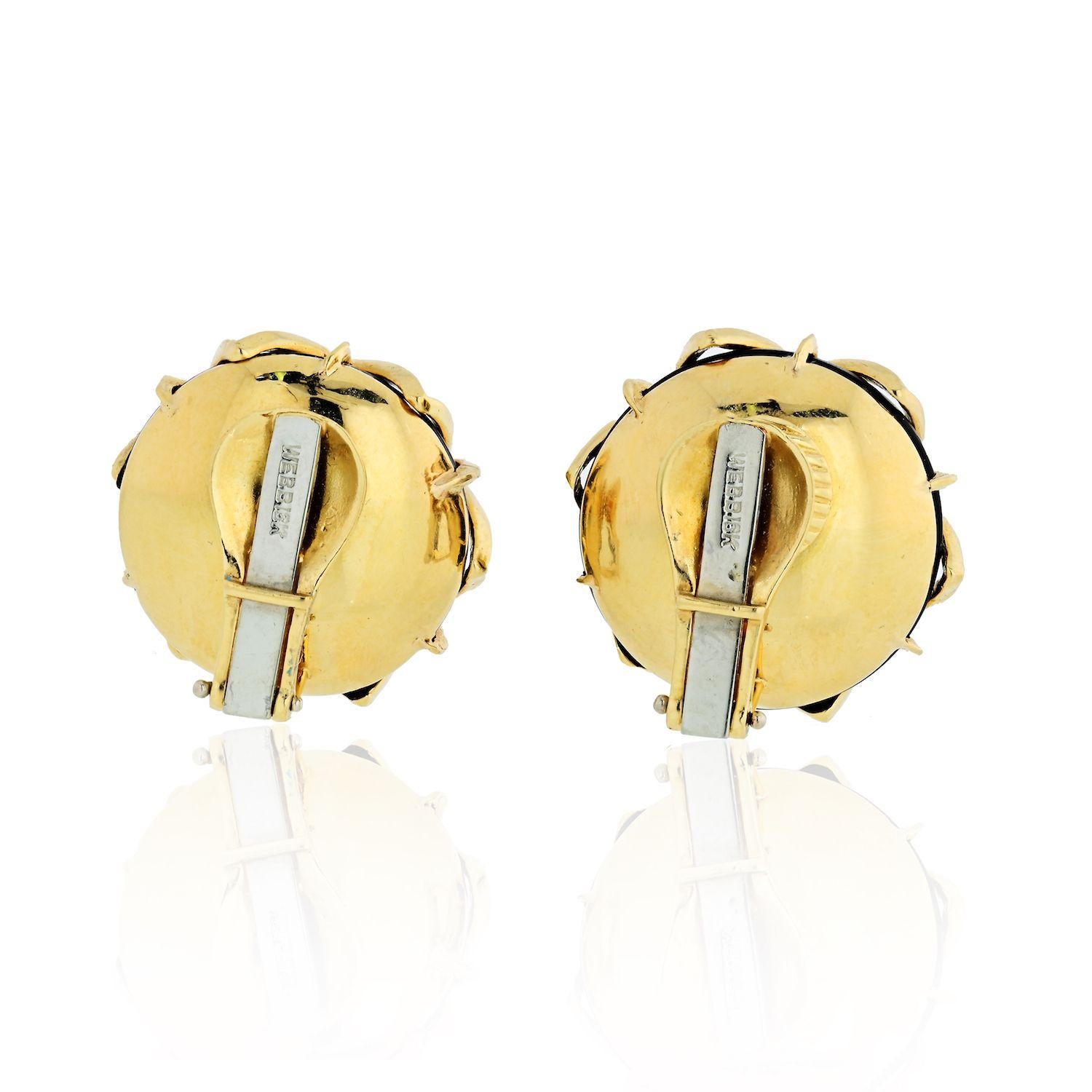 Round Cut David Webb Snowflake Platinum and 18 Karat Yellow Gold Onyx Webb Earrings For Sale