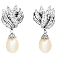 David Webb South Sea Pearl and Diamond Flame Earrings in Platinum