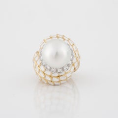 David Webb South Sea Pearl Diamond Ring