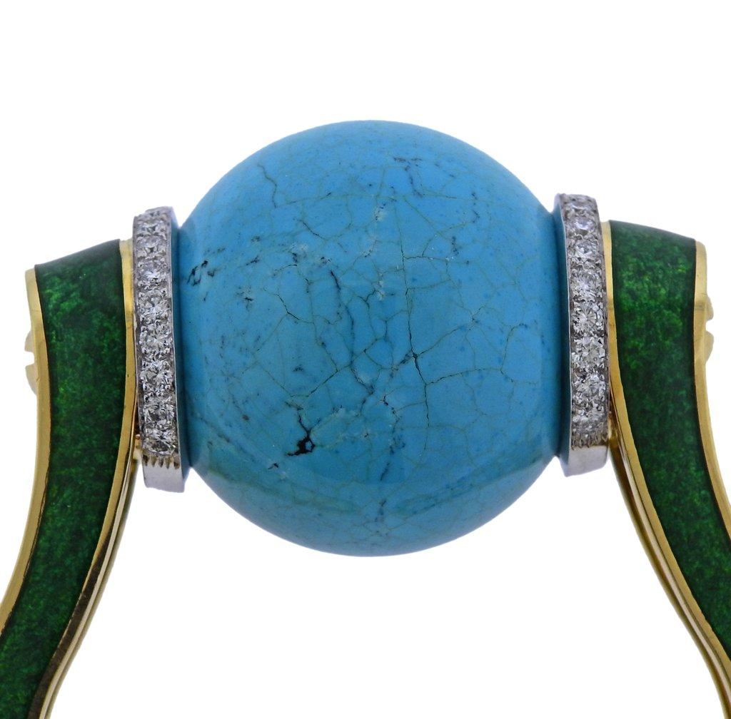 Women's or Men's David Webb Sphere Turquoise Ball Diamond Enamel Gold Bracelet For Sale