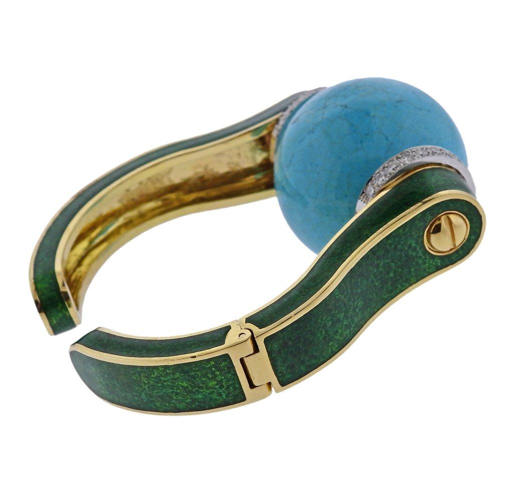 David Webb Sphere Turquoise Ball Diamond Enamel Gold Bracelet For Sale 1
