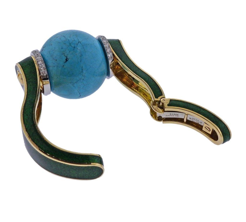 David Webb Sphere Turquoise Ball Diamond Enamel Gold Bracelet For Sale 2