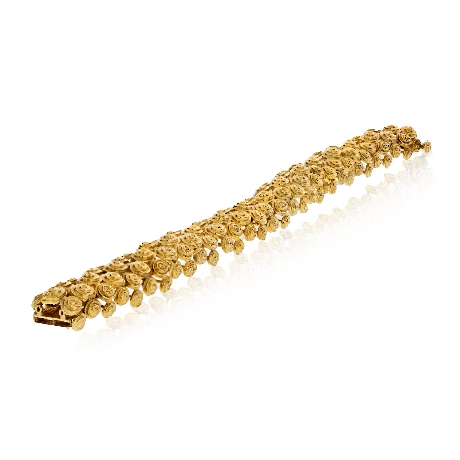 David Webb Spiral 18 Karat Yellow Gold Swirl Textured Bracelet 2