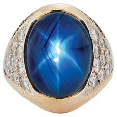 David Webb Star Natural Star Sapphire & Diamond Ring