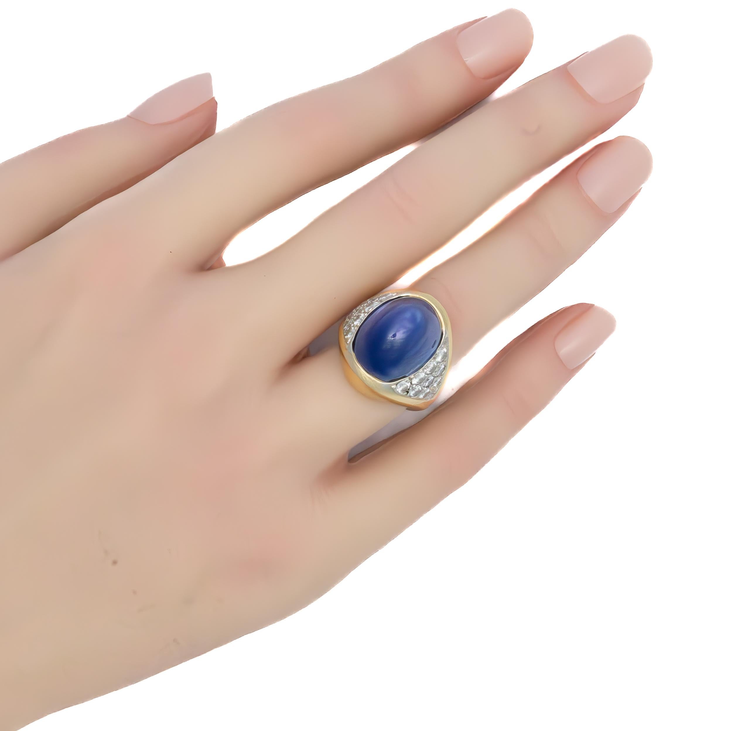 Retro David Webb Star Natural Star Sapphire & Diamond Ring For Sale