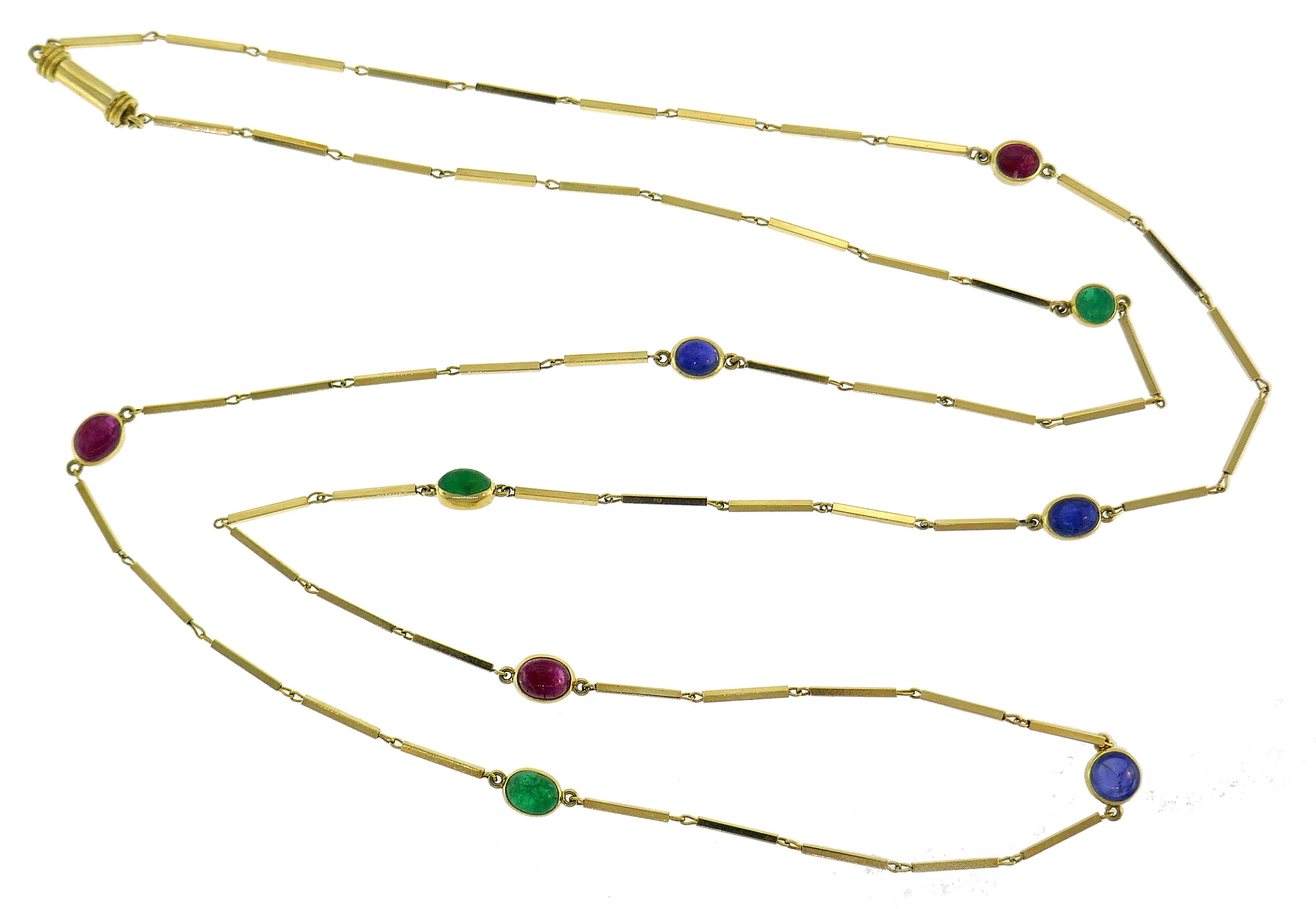 Taille cabochon David Webb Station Necklace Cabochon 18k Gold Vintage Estate Jewelry