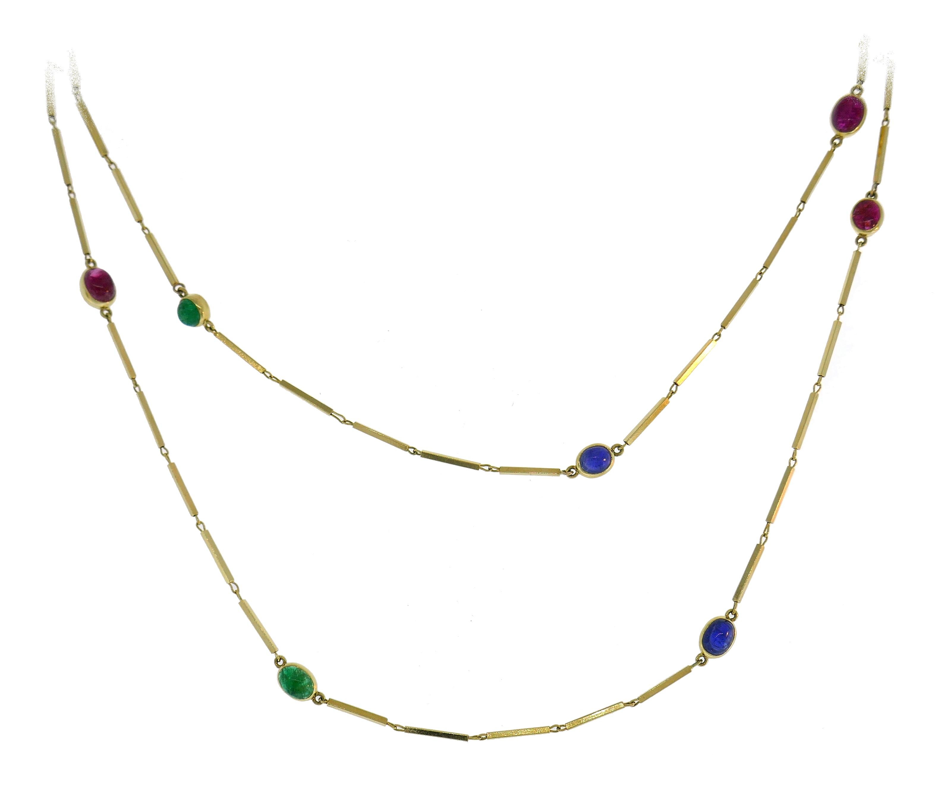 David Webb Station Necklace Cabochon 18k Gold Vintage Estate Jewelry Bon état à Beverly Hills, CA