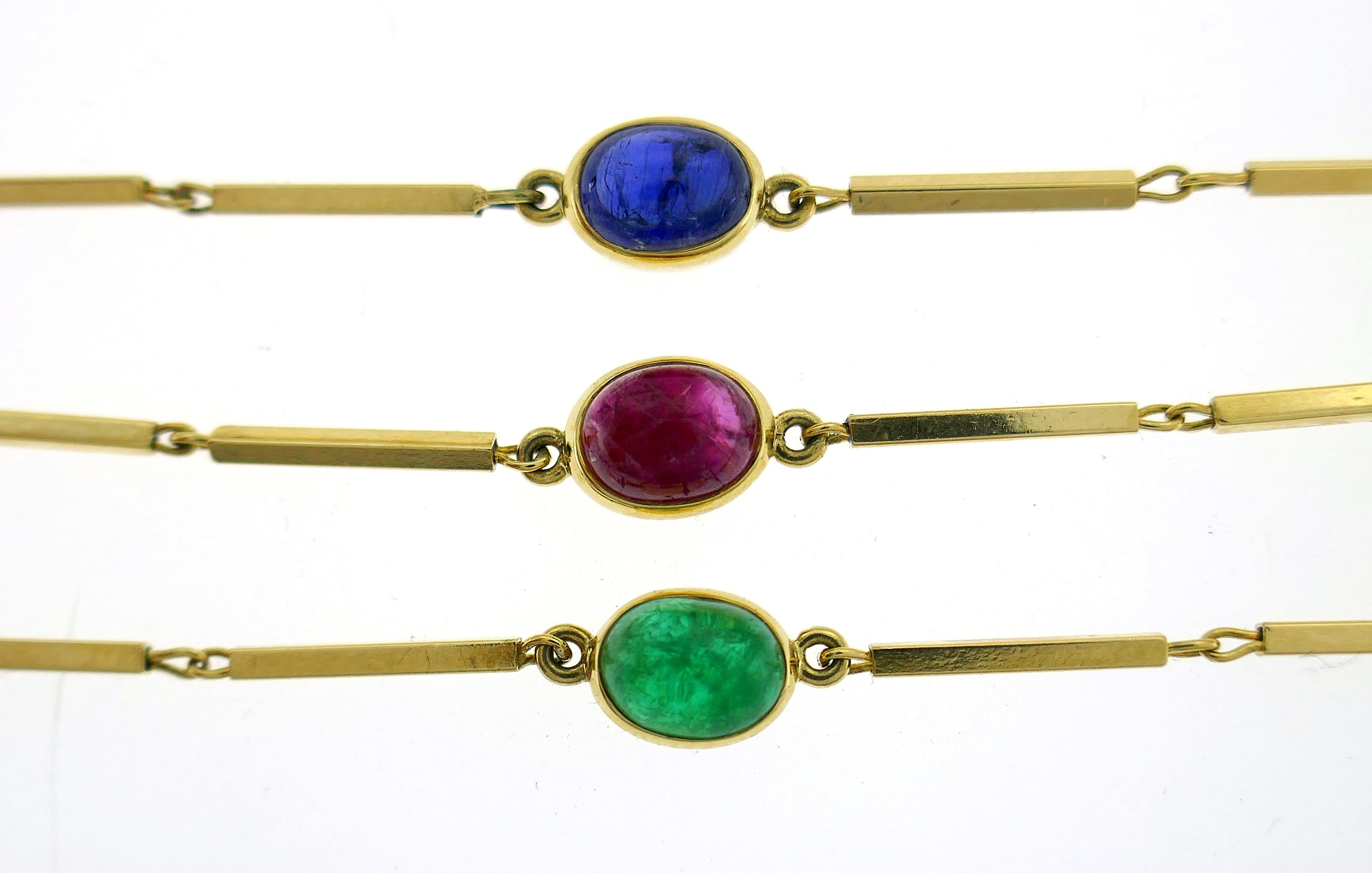  David Webb Station Necklace Cabochon 18k Gold Vintage Estate Jewelry Unisexe 