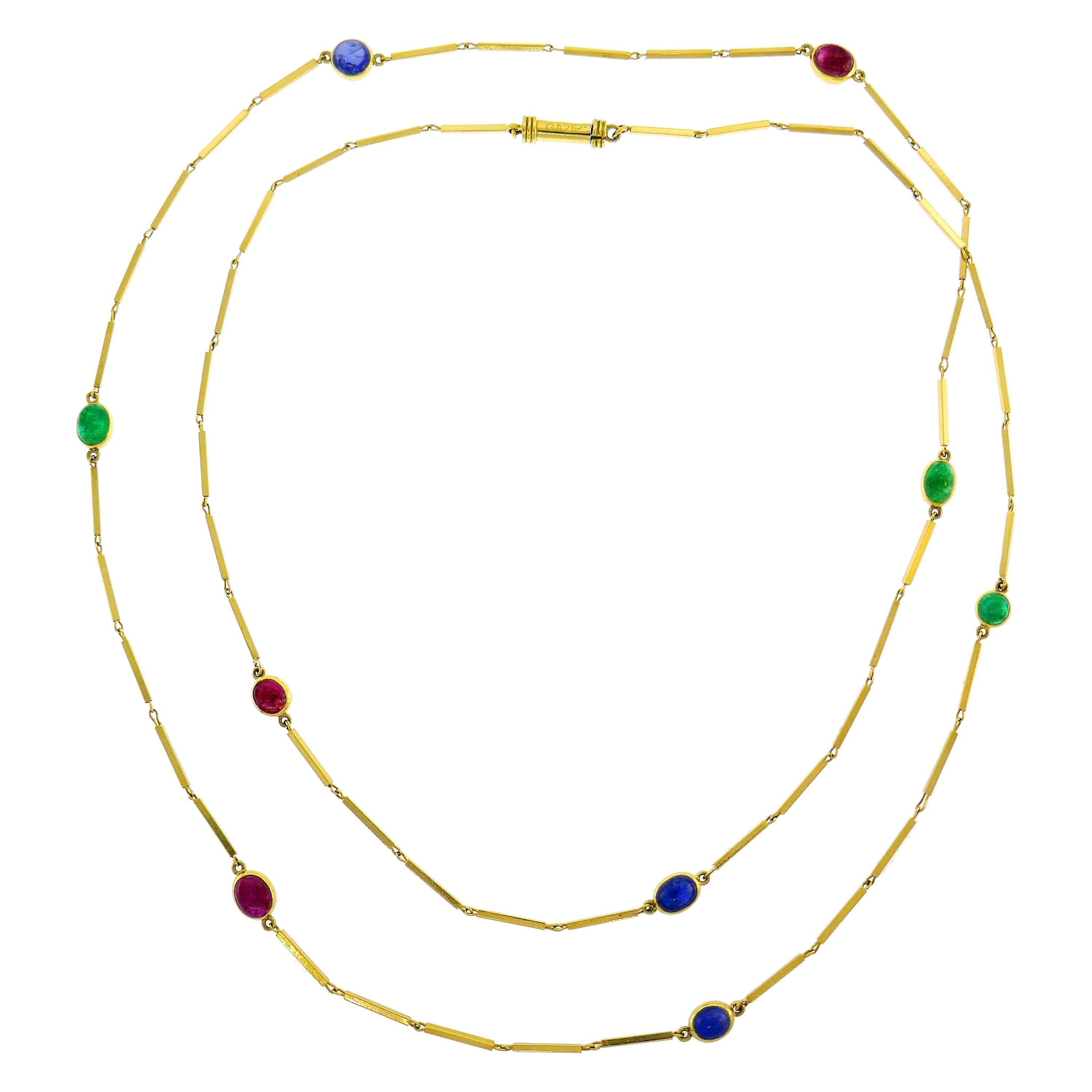 David Webb Station Necklace Cabochon 18k Gold Vintage Estate Jewelry