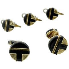 Vintage David Webb Stud Set in 18 Karat and Black Enamel