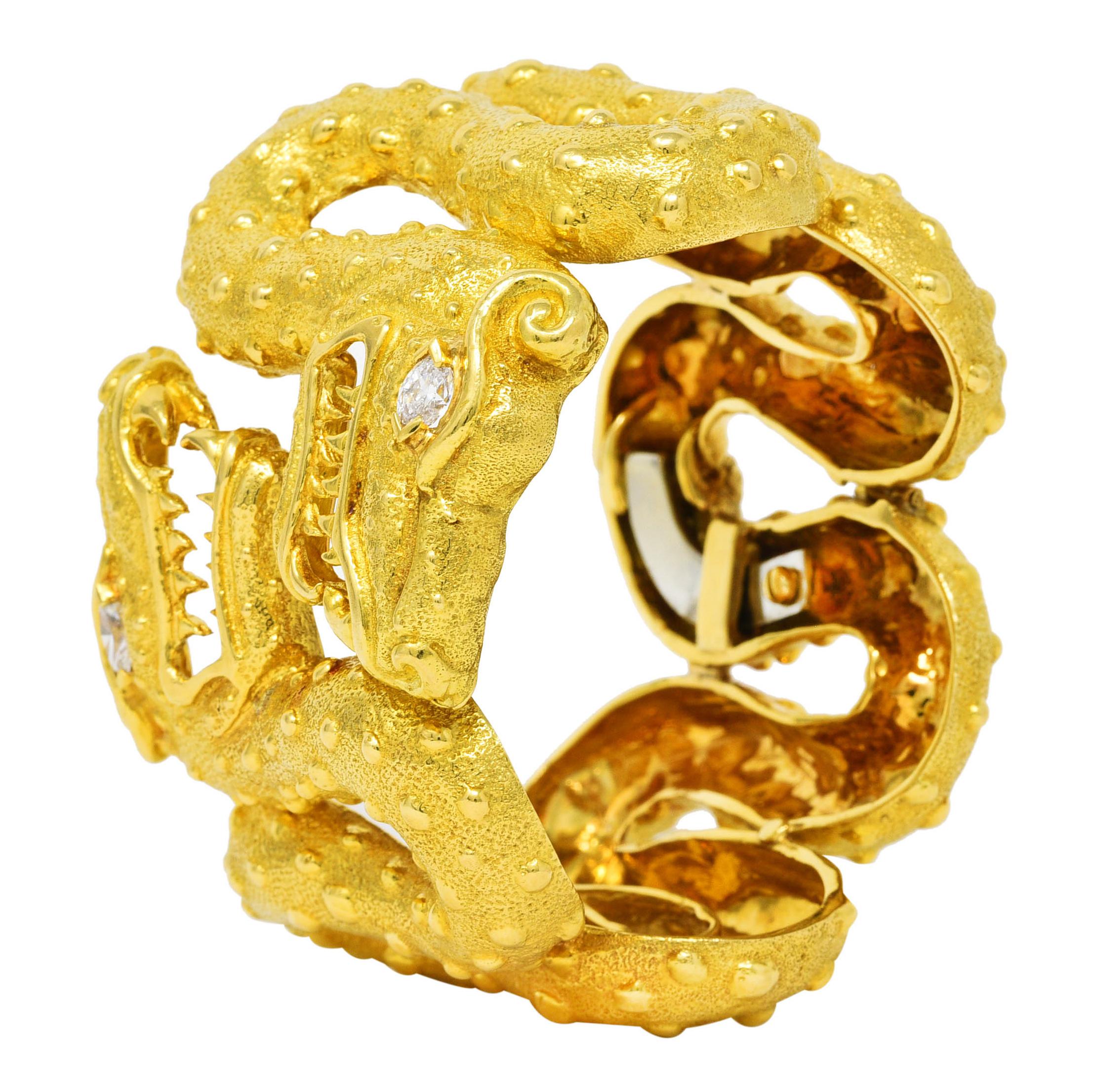 David Webb Substantial Marquise Diamond 18 Karat Yellow Gold Dragon Bracelet 2