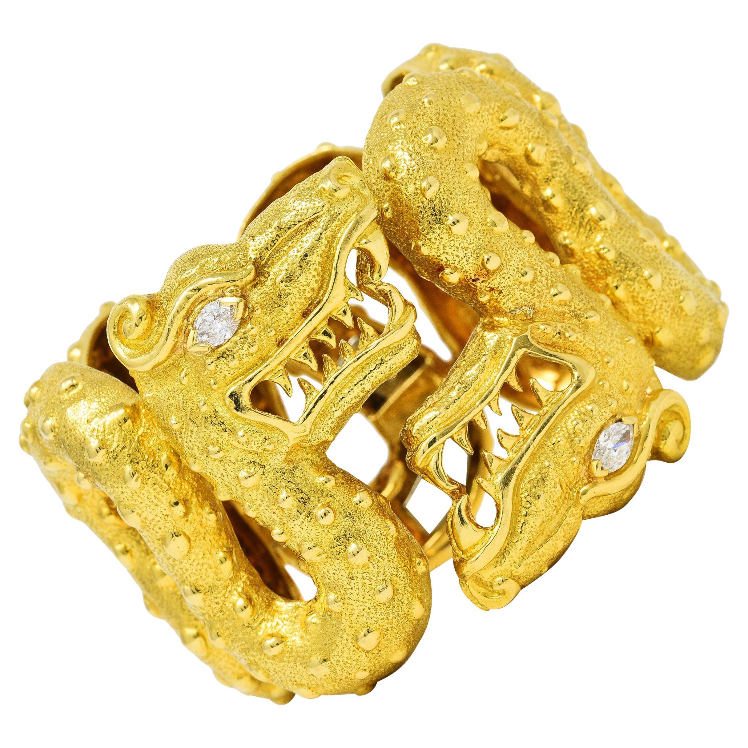 David Webb Substantial Marquise Diamond 18 Karat Yellow Gold Dragon Bracelet