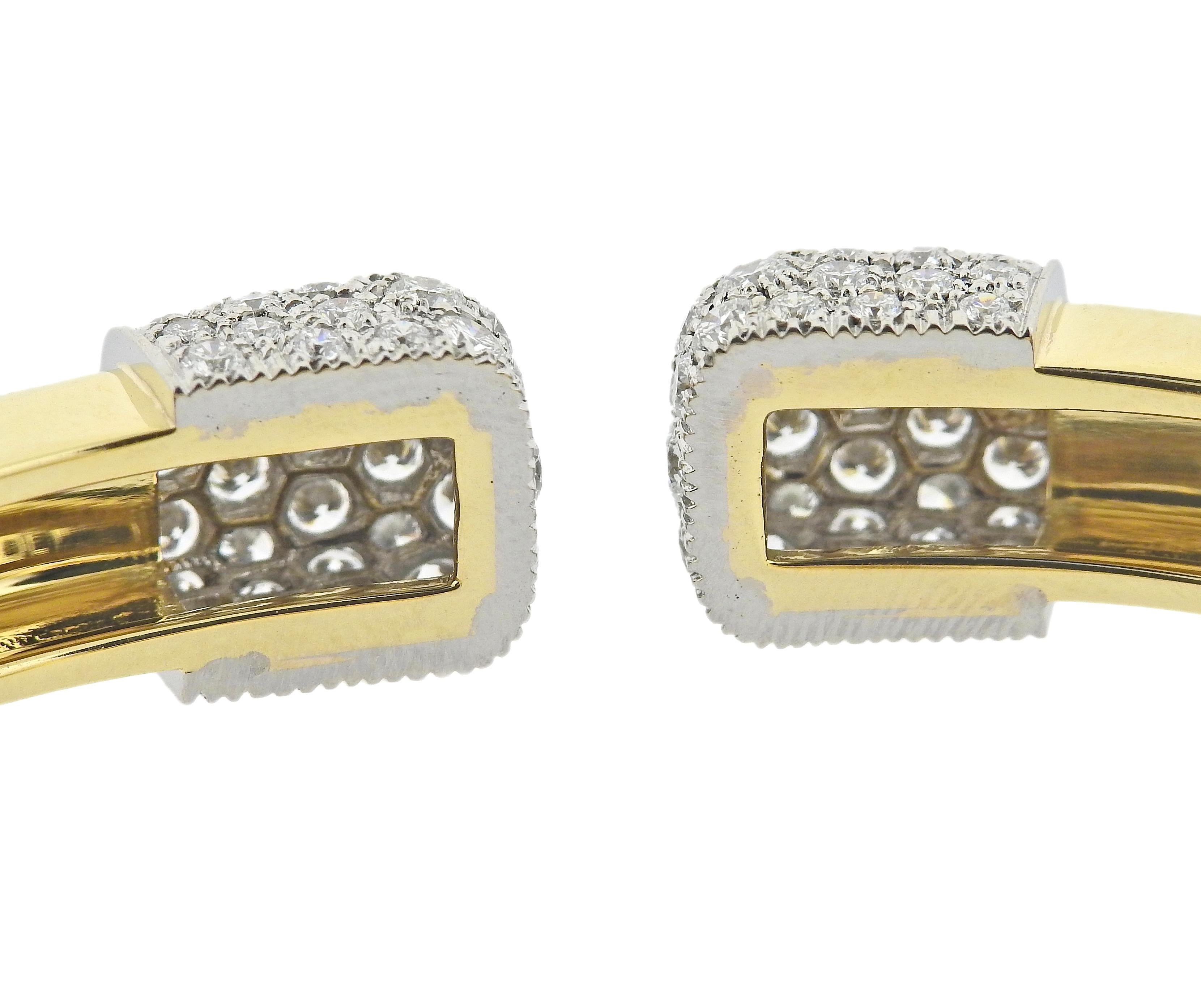 David Webb Sugar Cube Diamond Platinum Gold Cuff Bracelet In Excellent Condition For Sale In Lambertville, NJ