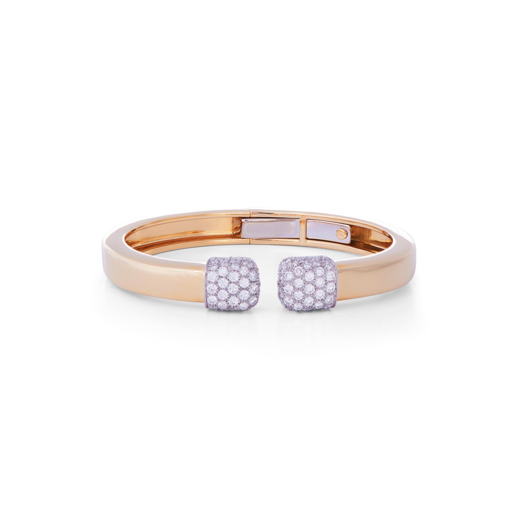 Round Cut David Webb 'Sugar Cube' Gold and Diamond Bangle Bracelet