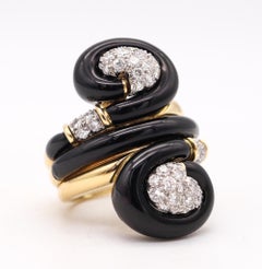 David Webb Swirl Enamel Cocktail Ring 18kt Gold & Platinum with 1.92 Ctw Diamond