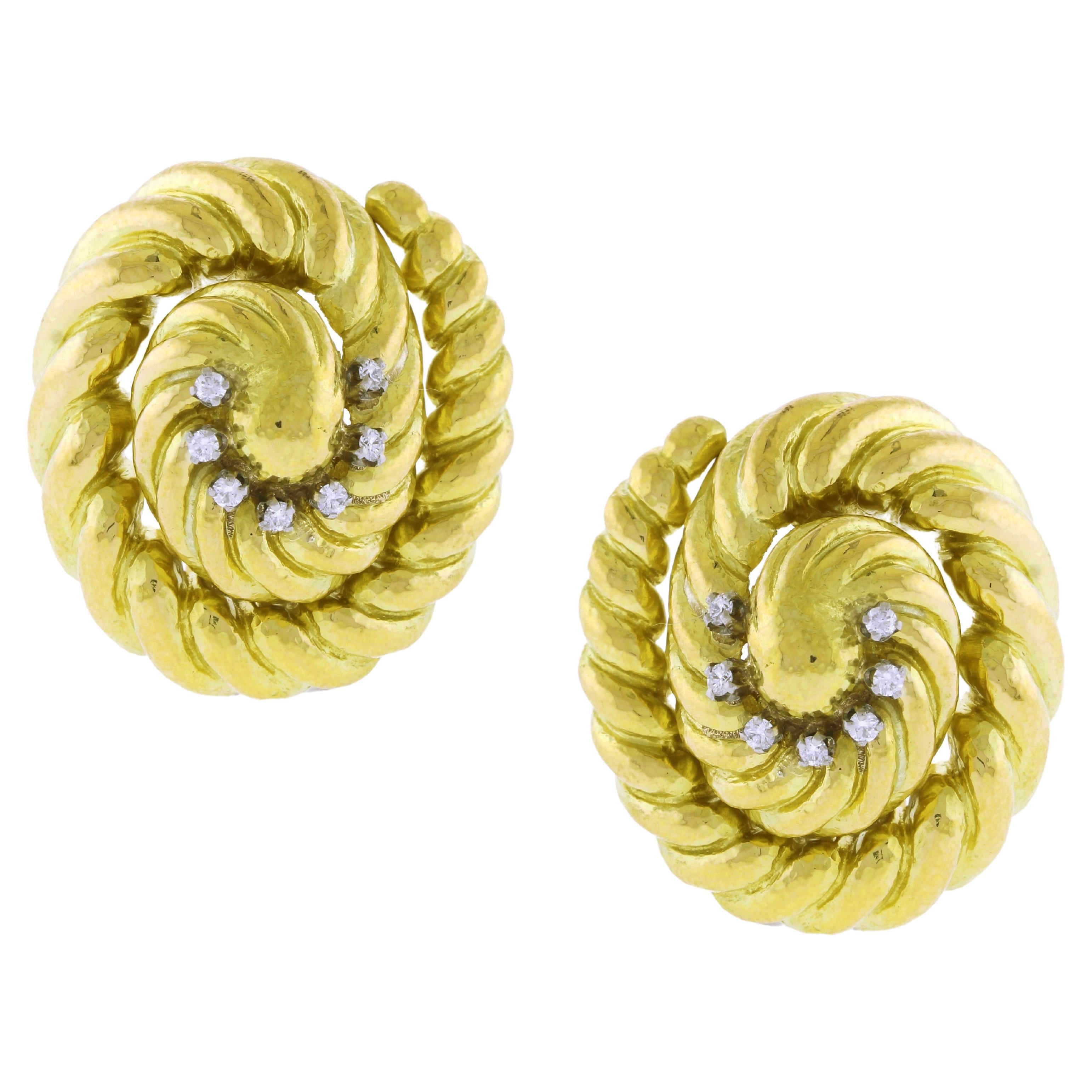 David Webb Swirl Hammered Finished Earrings For Sale
