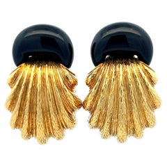 David Webb Textured Gold & Black Enamel Clip-On Earrings