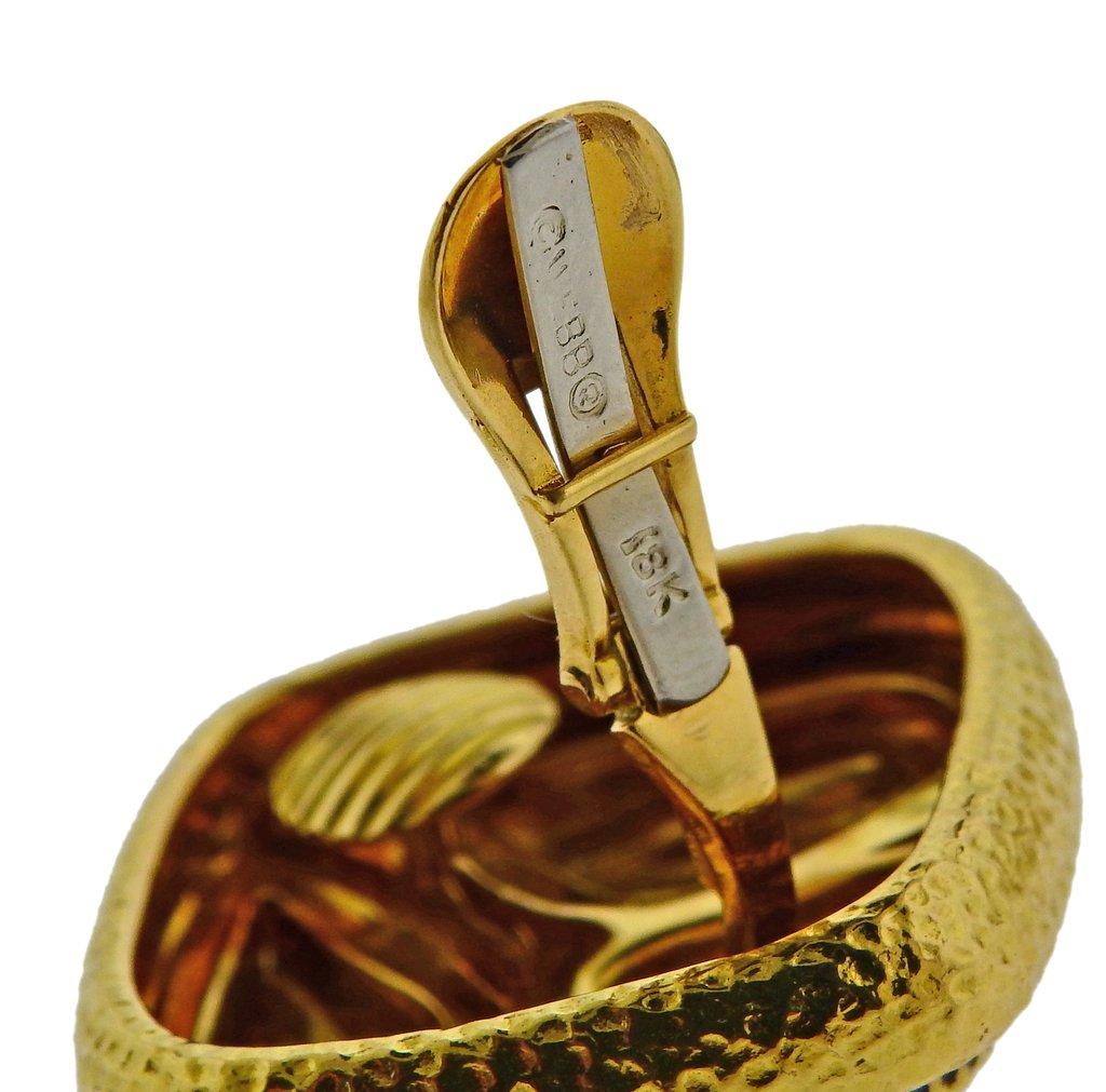 Women's or Men's David Webb Textured Gold Earrings For Sale