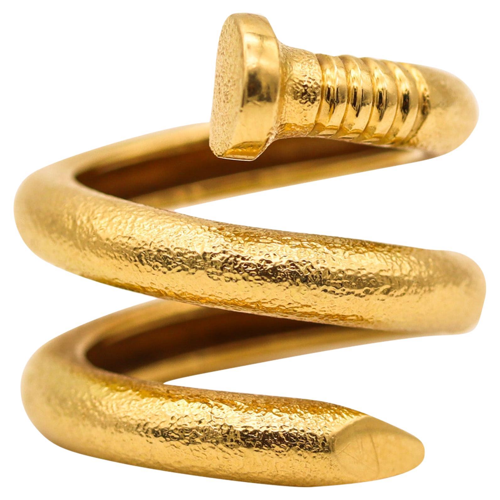 David Webb Textured Large Twisted Nail Ring In Solid 18kt Yellow Gold For Sale