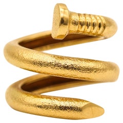 David Webb Textured Large Twisted Nail Ring In Solid 18kt Yellow Gold