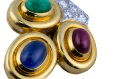 David Webb Three Stone Cabochon and Diamond Earrings