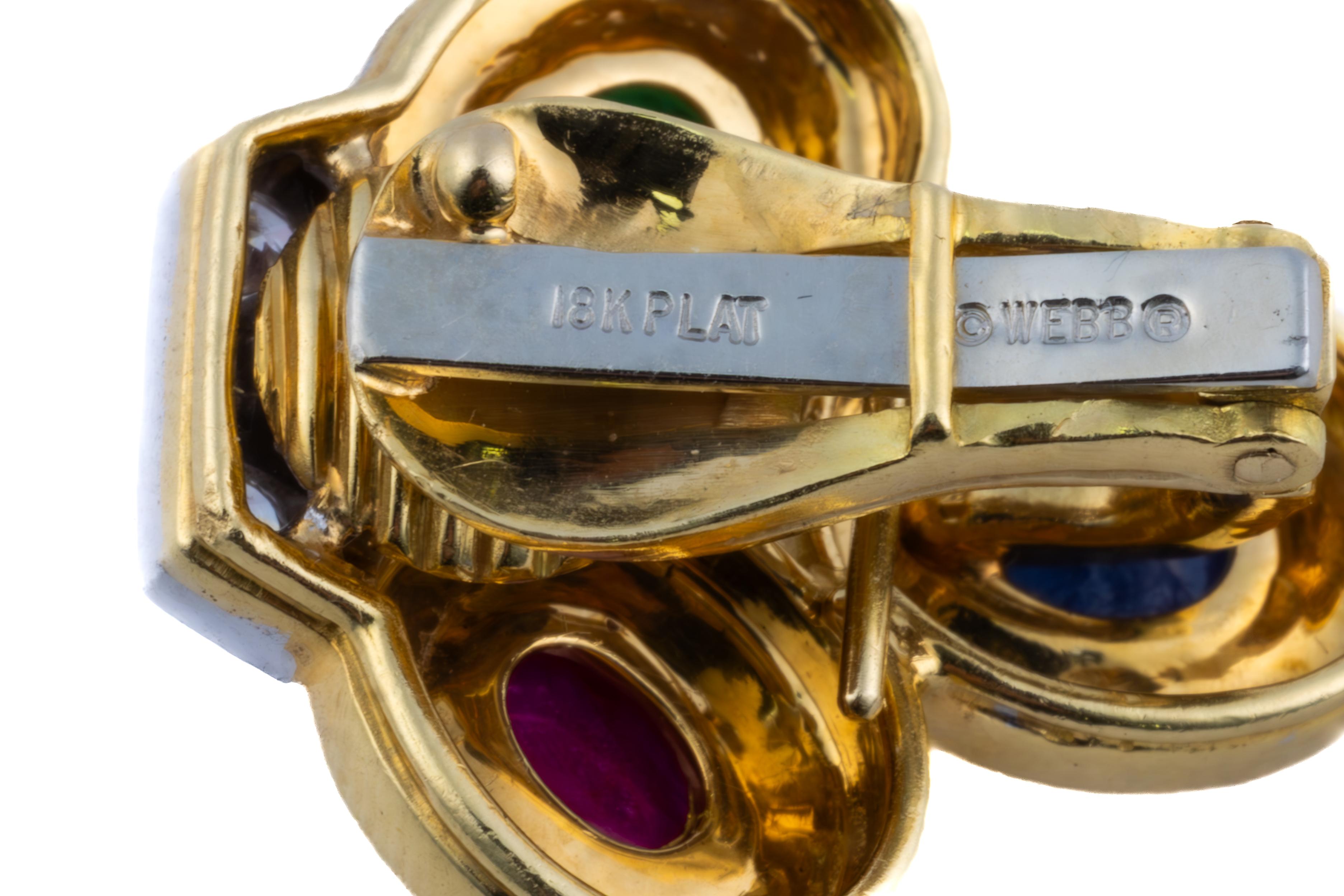 Pendientes David Webb de cabujón de tres piedras y diamantes Cabujón en venta