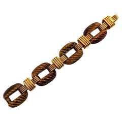 David Webb Bracelet à maillons en or jaune 18 carats avec œil de tigre