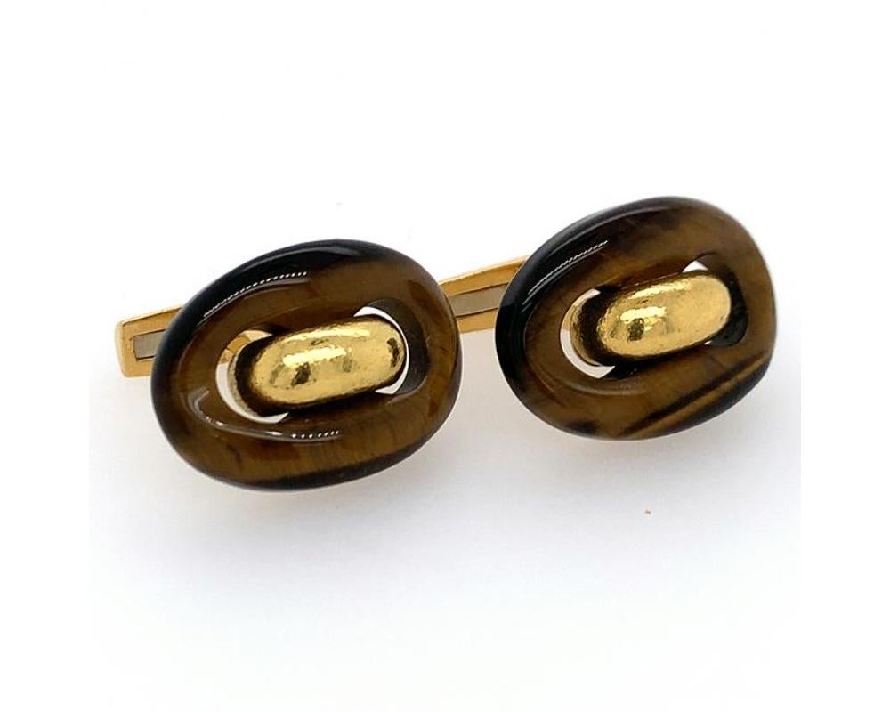 David Webb Tiger Eye Gold Cufflinks In Excellent Condition In New York, NY
