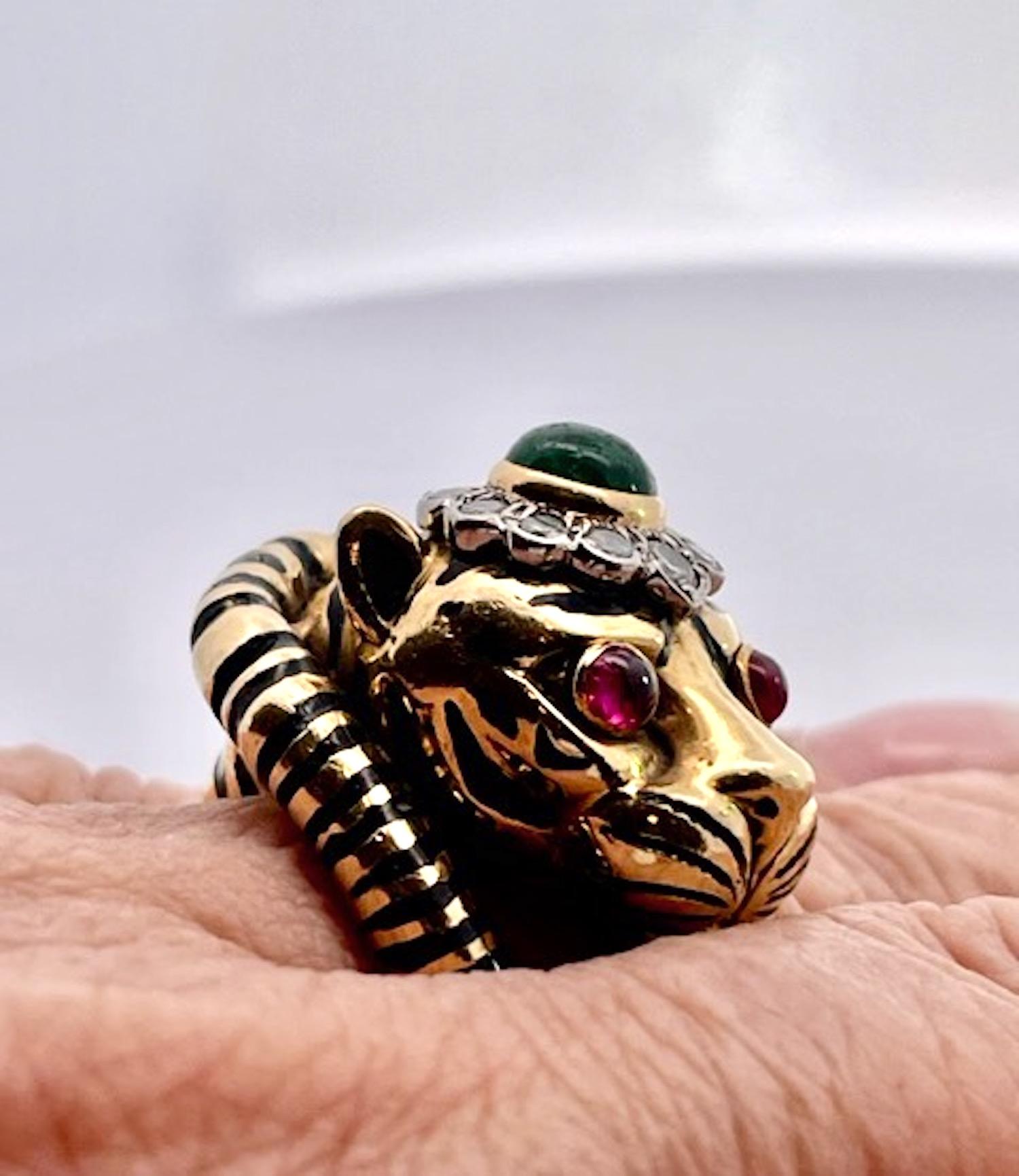 Tigerring Rubin Augen, Smaragdkopf von David Webb im Angebot 1